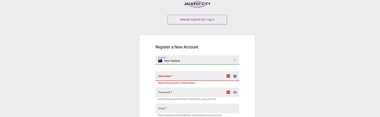 Jackpot City Casino Registration