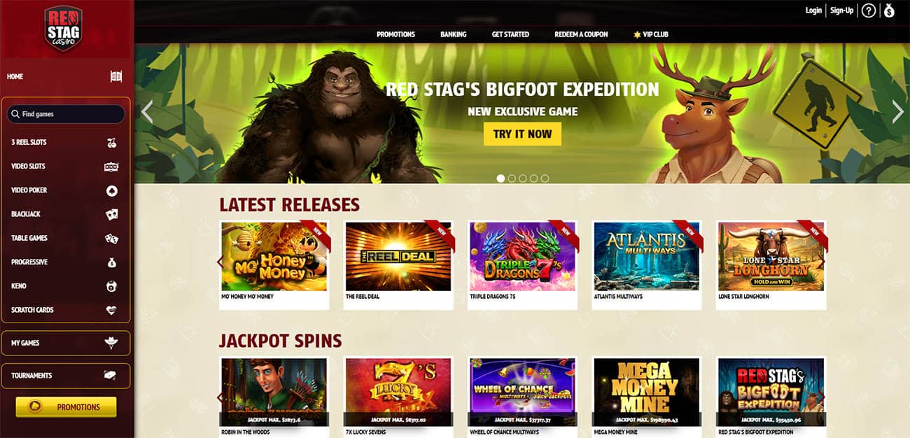 Homepage of Red Stag Casino for New Zealanders