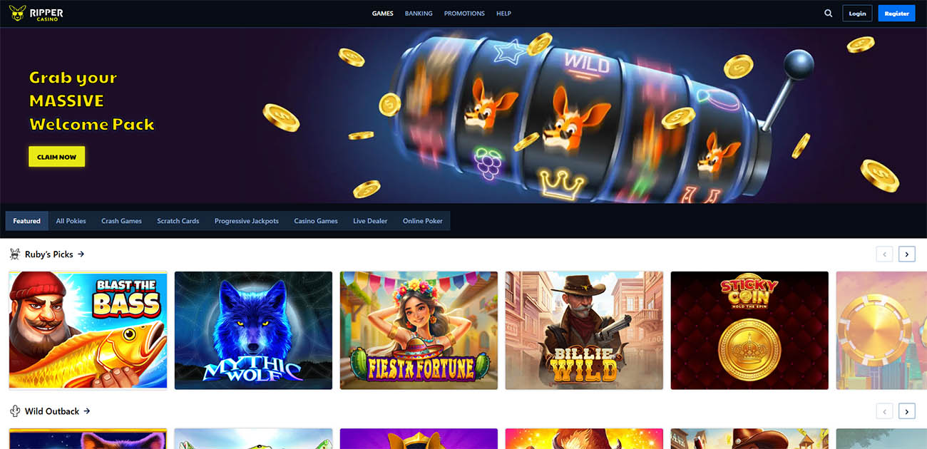 Homepage of Ripper Casino for New Zealanders