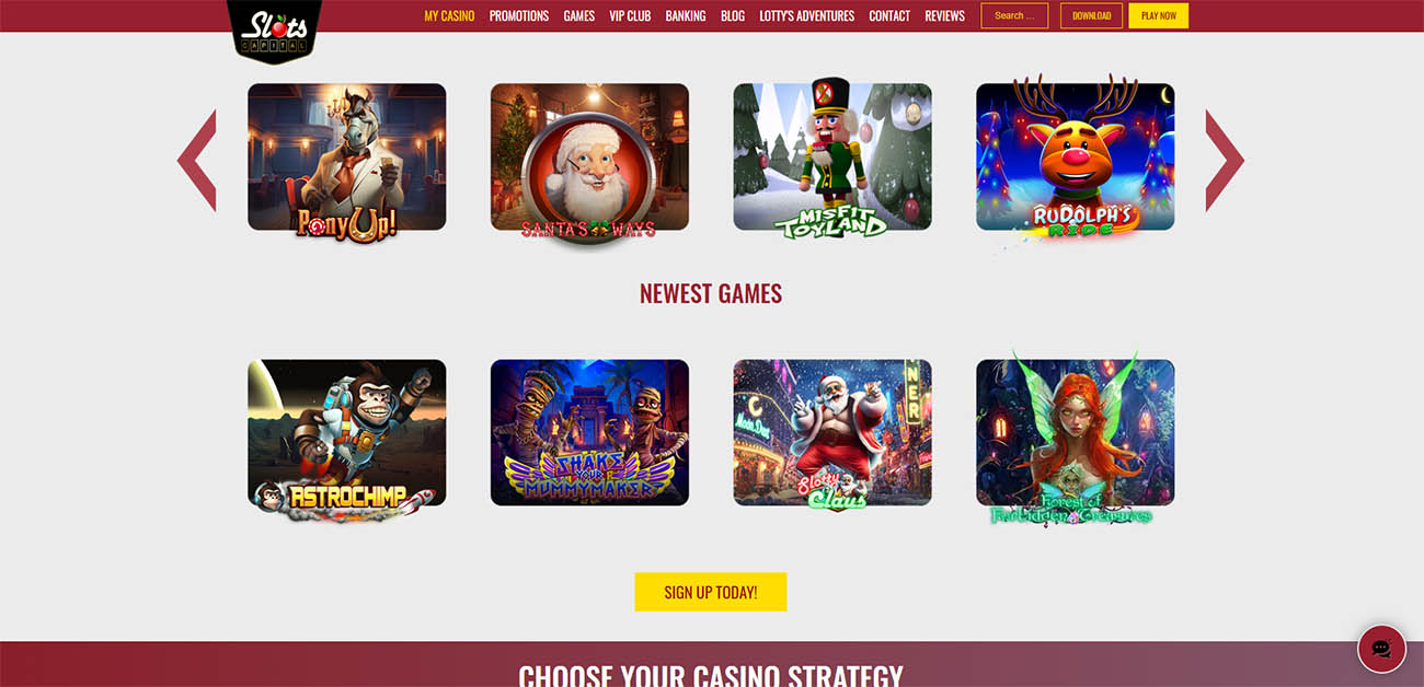 Homepage of Slots Capital Casino for New Zealanders